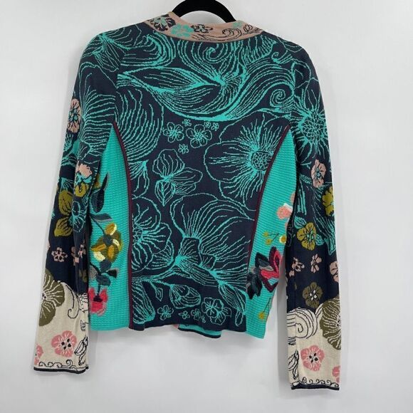 IVKO Anthracite Floral Embroidered Tight-Knit Cardigan Sweater Jacket Size 38 - Picture 8 of 9